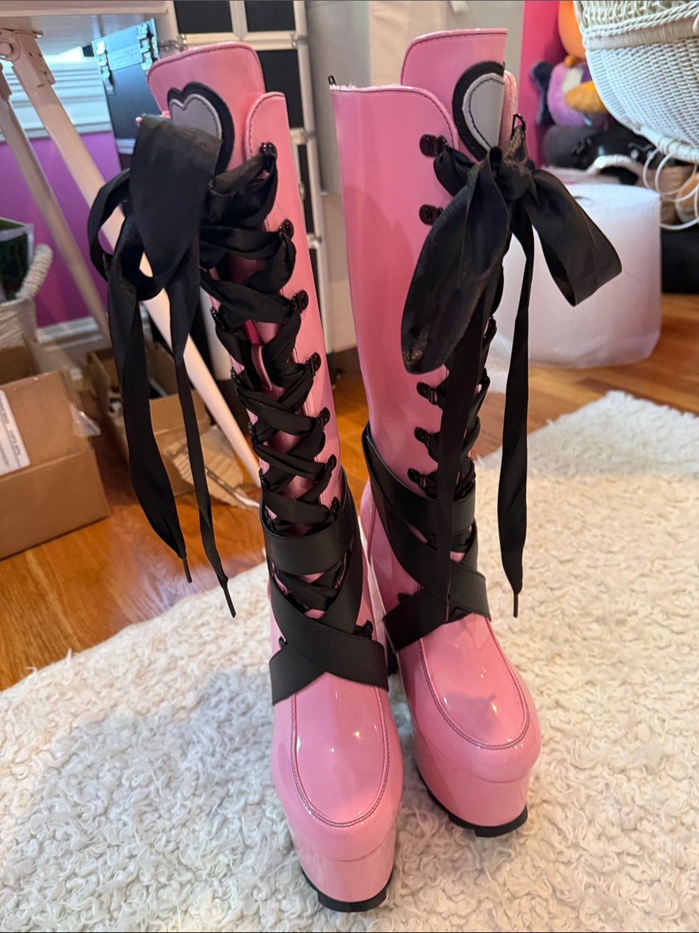 Monster high DraculauraXYRU Platform Lace-Up Knee-High Boots with Black RibboN